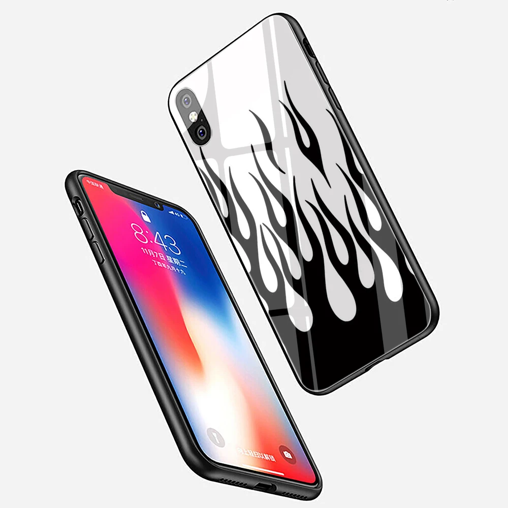 Чехол для телефона EWAU из закаленного стекла с рисунком пламени iphone SE 2020 5 5s 6 6s 7 8 plus