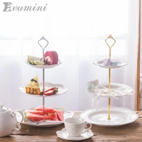 ceramic butterfly disk three layer lace fruit plate golden pole cake plates round snack candy tray kitchen accessories