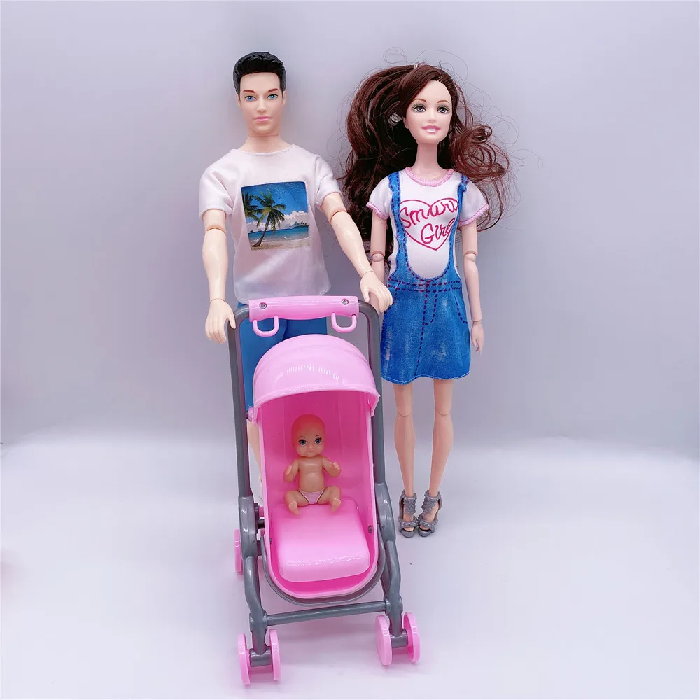 

2020 11.5 "Multi-Joint Activity Couple Extended Family Barbies Doll Accessories + Dad Doll + Stroller Children Play House Toys