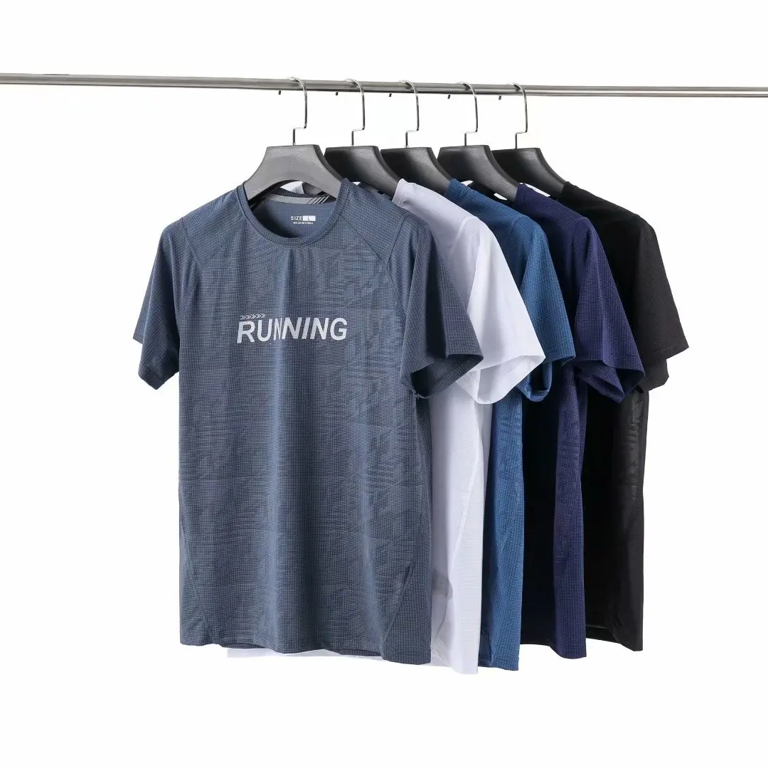 

Breathable Short Sleeve Men Running Fitness Tshirt Quick Dry Soccer Jersey High elastic Sports Tees Bodybuilding Training Shirts