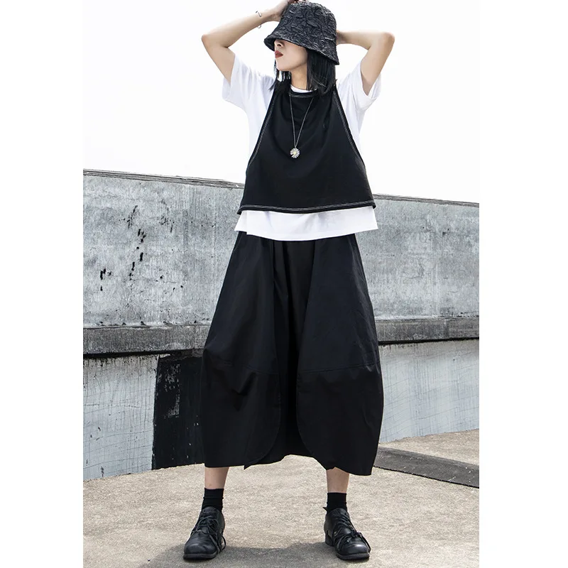 

TVVOVVIN Simple Summer Women New Black Mid Length Skirt Slim Irregular All-match Splicing A-line Skirt 7CU7