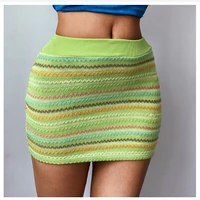womens feminine slim color woven half wrapped hip skirt casual high waist striped color block short pencil skirt