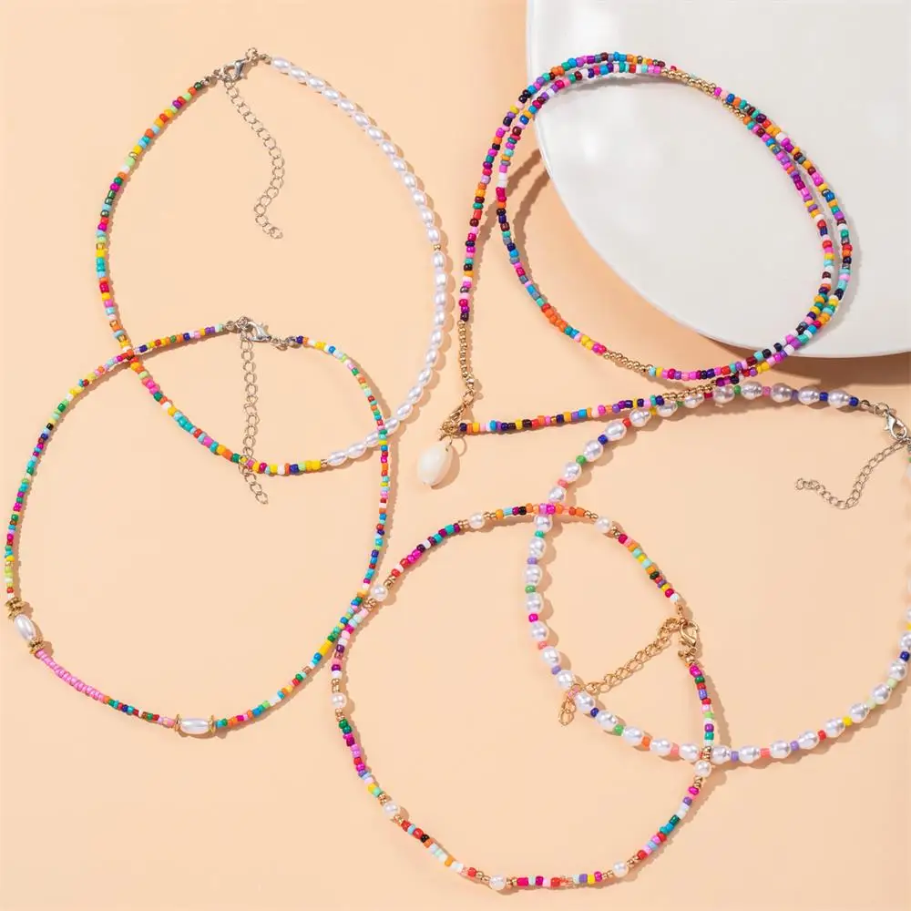 FNIO Y2K стильное ожерелье-чокер с цветными бусинами и жемчугом богемное ожерелье