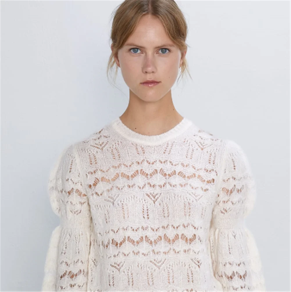 2019 ZA Women's Sweater Fashion New Autumn Hollow Bohemian Round Neck Long-sleeved Party Gift | Женская одежда