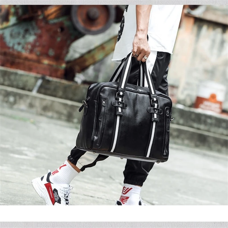 Fashion Men PU Leather Briefcase Male Black Handbag Messenger Bag Business Big Shoulder Bags New Men Women Travel Bag Totes bags