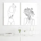 Фигурки черно-белых линий для рисования, живопись на холсте, минималистичные современные постеры с цветами растений и принты, художественное украшение для дома