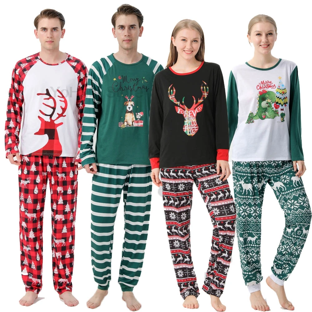

2021 Christmas Family Matching Pajamas Set Deer Adult Kid Family Matching Clothes Top+Pants Xmas Dinosaur Sleepwear Set Baby