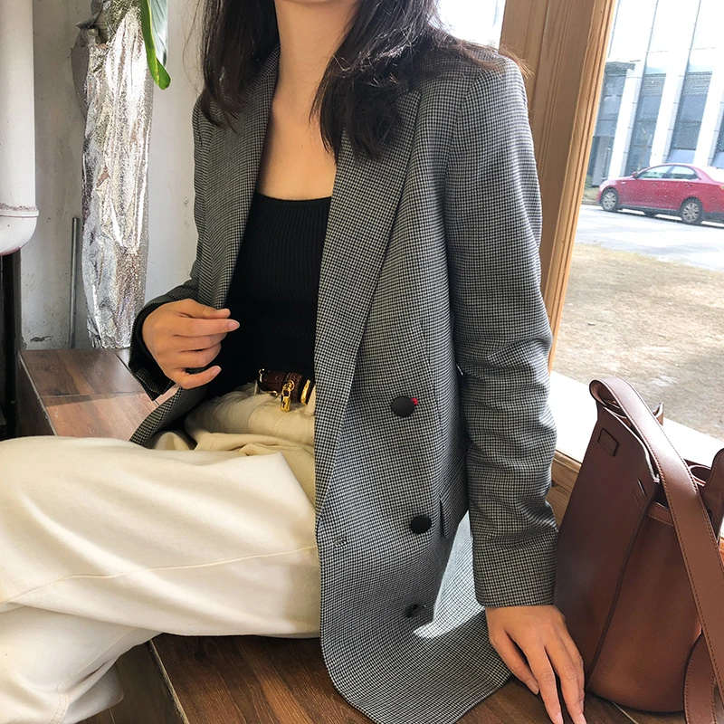 Женский Повседневный офисный пиджак в Корейском стиле блейзер ретро Осень-зима
