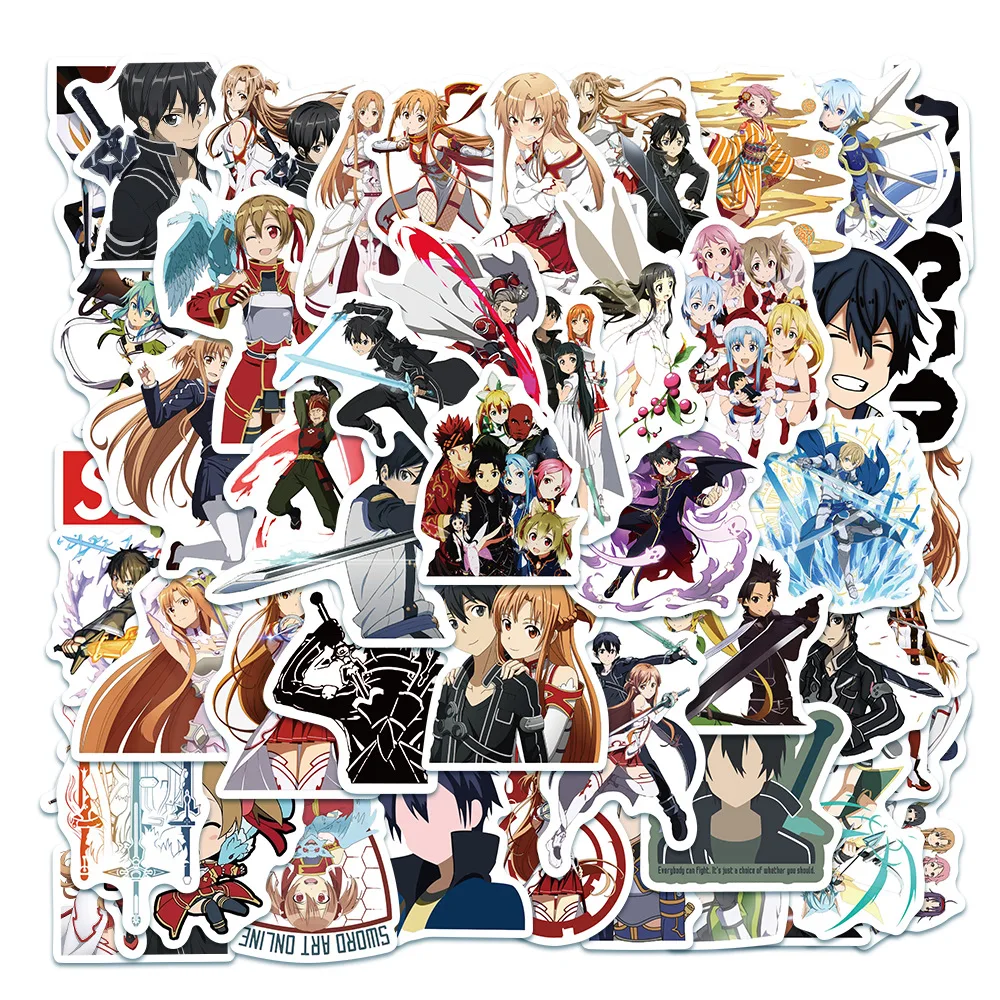 

50PCS Sword Art Online Stickers Luggage Laptop Mobile Phone Cartoon Graffiti Stickers Waterproof Reusable Anime Stickers