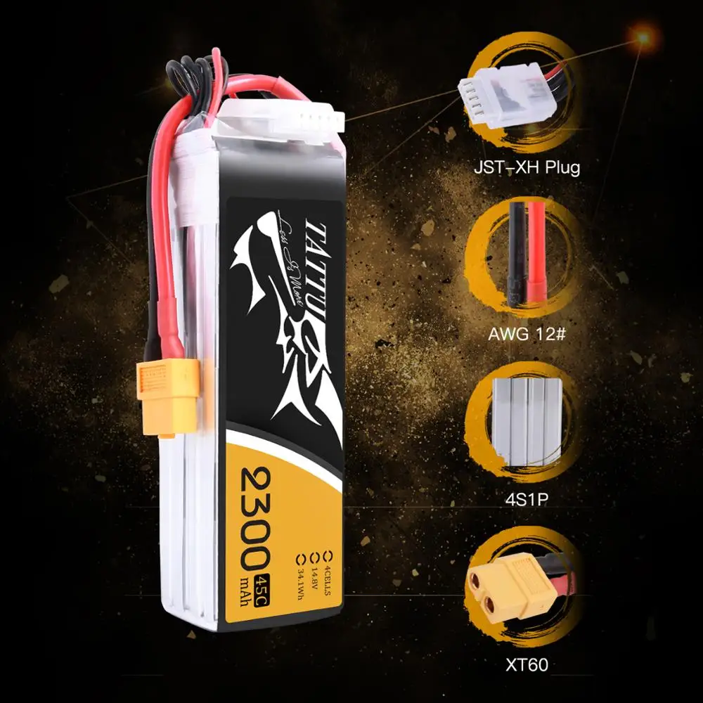 Литий полимерный аккумулятор Tattu 2300mAh Lipo 3S 4S11.1V 14 8 V 45C XT60 Plug FPV Drone Power для рамы