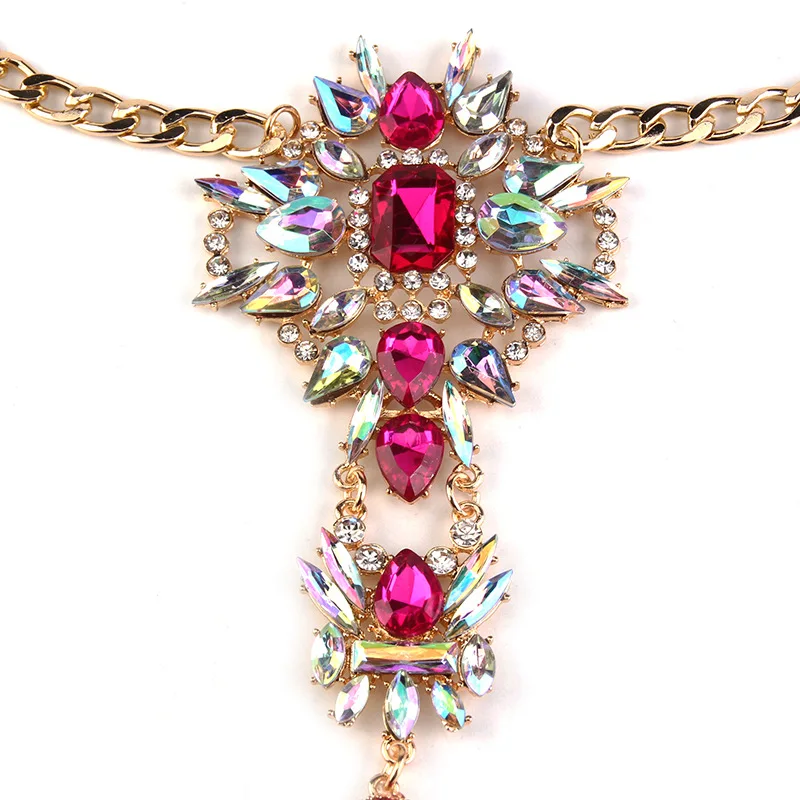 Женское длинное ожерелье с кристаллами массивное ожерелье-цепочка со стразами