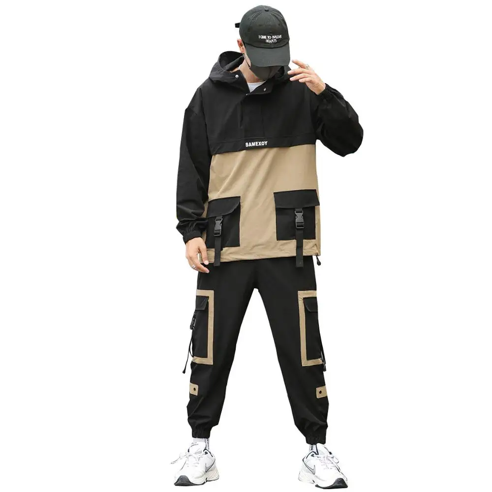 

Men's Korean Streetwear Sets Sportswear Tracksuit Men Patchwork Hip Hop Jacket Sweatpants Jackets Joggers Suits Men