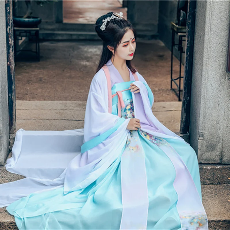 

Chinese Hanfu Traditional Fairy Dance Costume Ancient Clothing Women Oriental Folk Dancewear Lady Dynasty Princess Clothing