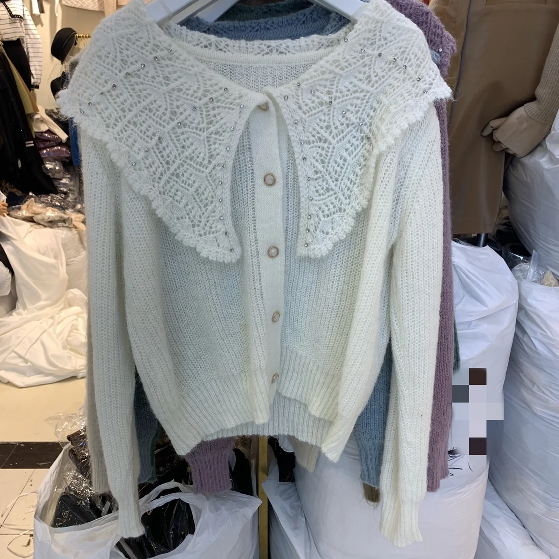

Jumper Sale Cardigan Feminino Women 's Doll Collar Sweater Rhinestone Embellished Knitted Cardigan 2020 New Single - Breasted
