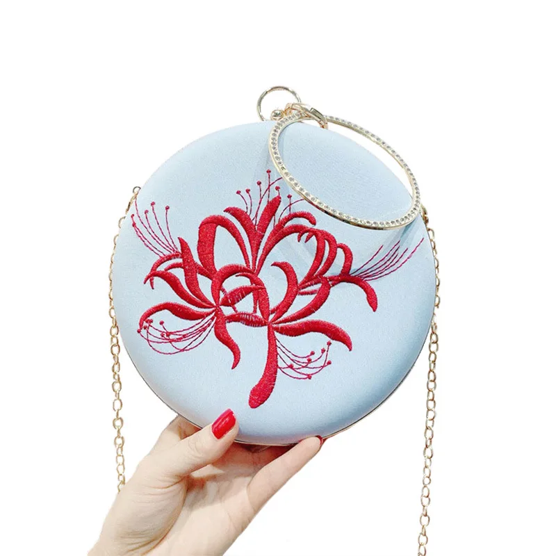 

Embroidery Chinese style ancient lady small round bag women evening bag party wedding banquet prom handbag