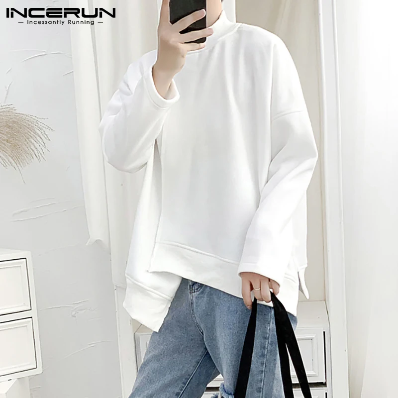 

Топы INCERUN 2021, Мужская модная Толстовка в Корейском стиле Nen, мужские свободные Оригинальные куртки с воротником средней высоты, свитер с длин...