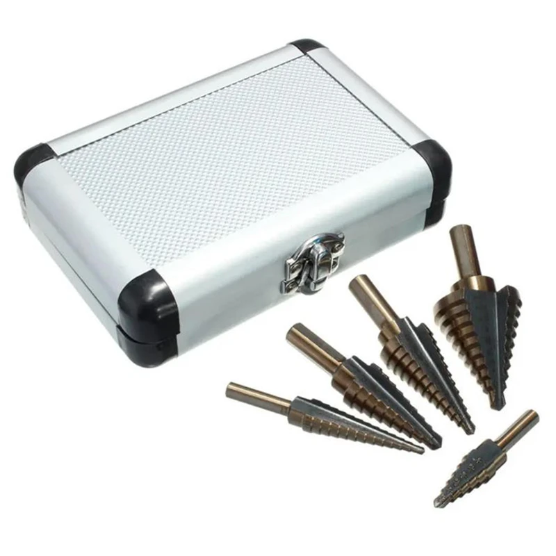 

HSS Cobalt Imperial Step Drill Bit Set Multiple Hole 50 Sizes Drilling Tool For Metal Wood Step Cone Drill With Aluminum Case