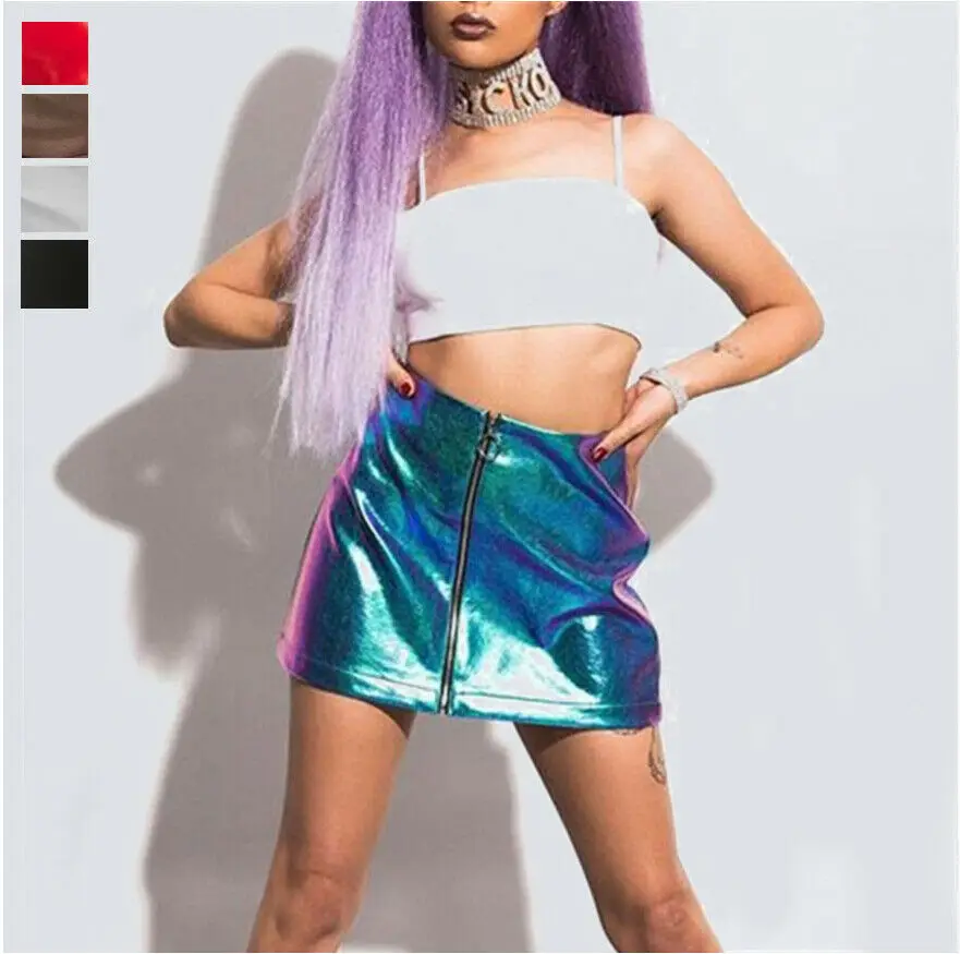 Женская мини-юбка из искусственной кожи облегающая короткая на молнии с высокой