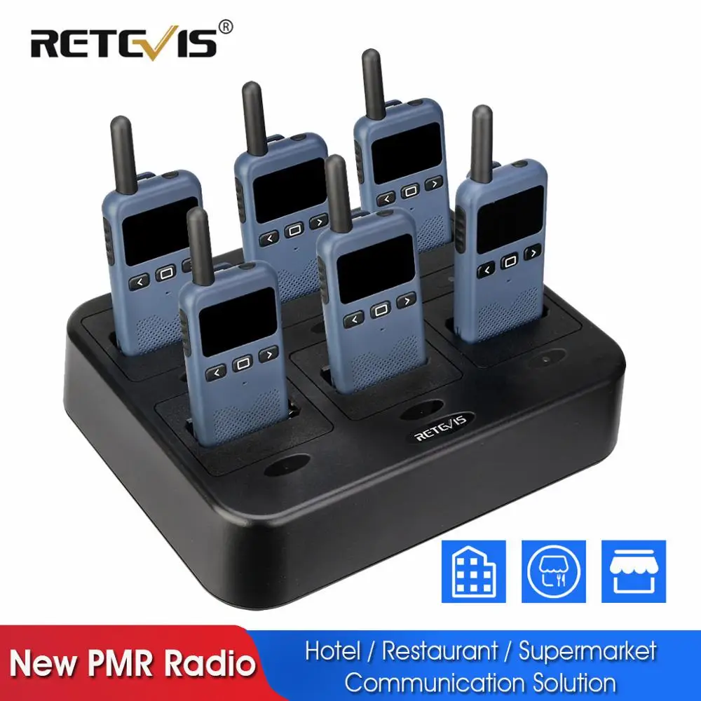 

Walkie Talkie 6 Pcs Retevis RB619 PMR Radio RB19 FRS Radio+1pc Six-way Charger +6pcs Earpieces Walkie-Talkies Hotel Restaurant