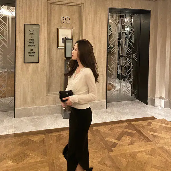 Двусторонняя плюшевая рубашка с V образным вырезом кружевная простроченная