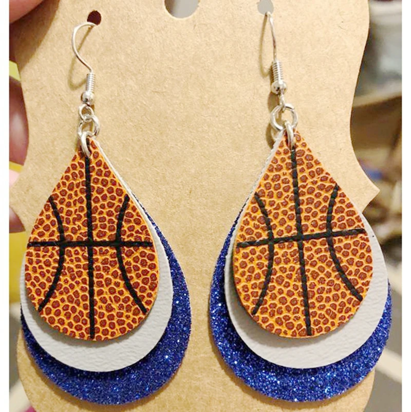 3D baseketball кожаные серьги Spirit Cricut 3 слоя пользовательского цвета Искусственные из