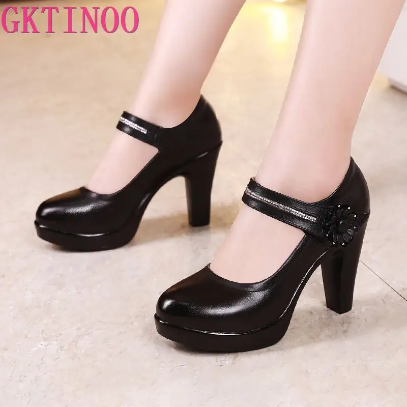 

GKTINOO New Leather Shoes Women High Heel Shoes 2021 Spring Autumn Women Pumps Shoes Comfortable Women Shoes High Heels