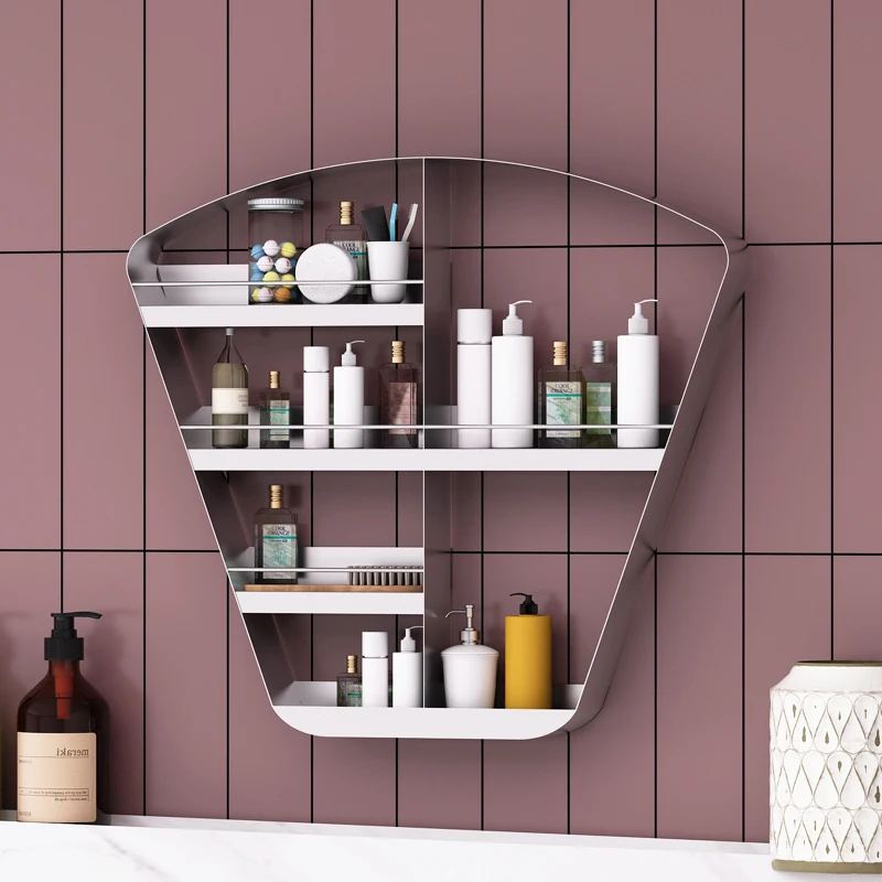 

Ins Wall-mounted Cosmetics Racks Wrought Iron Free Punching Creative Bathroom Organizer Storage Rack Multi-layer Grid Finishing
