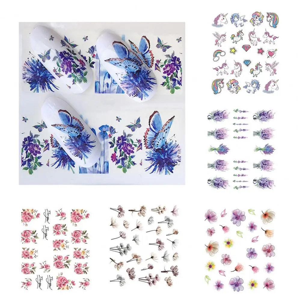 Nail Stickers Water Transfer Multiple Styles Fancy Flower Patterns Self-adhesive | Красота и здоровье