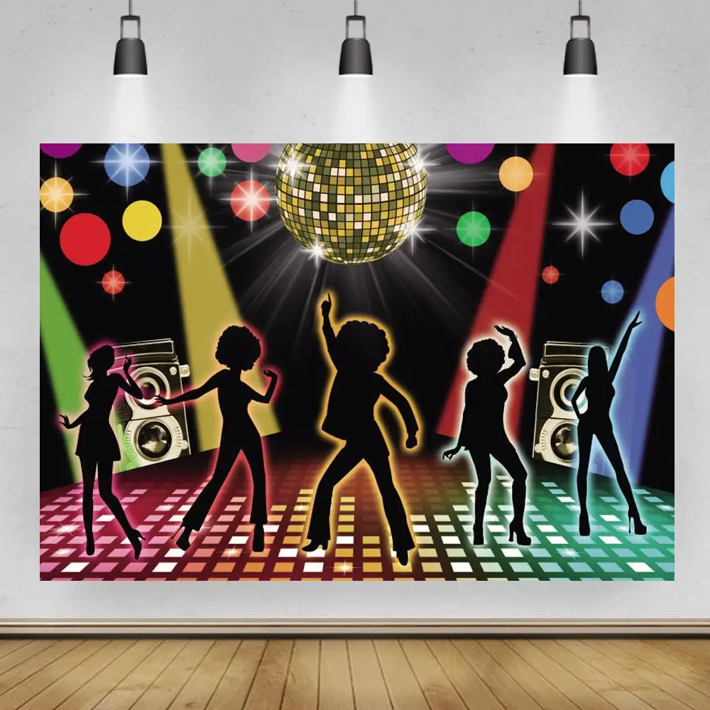

Club Disco Party Backdrop Neon Retro Style Let's Dance 80's Photo Background Party Banner Decoration Photography Backdrops