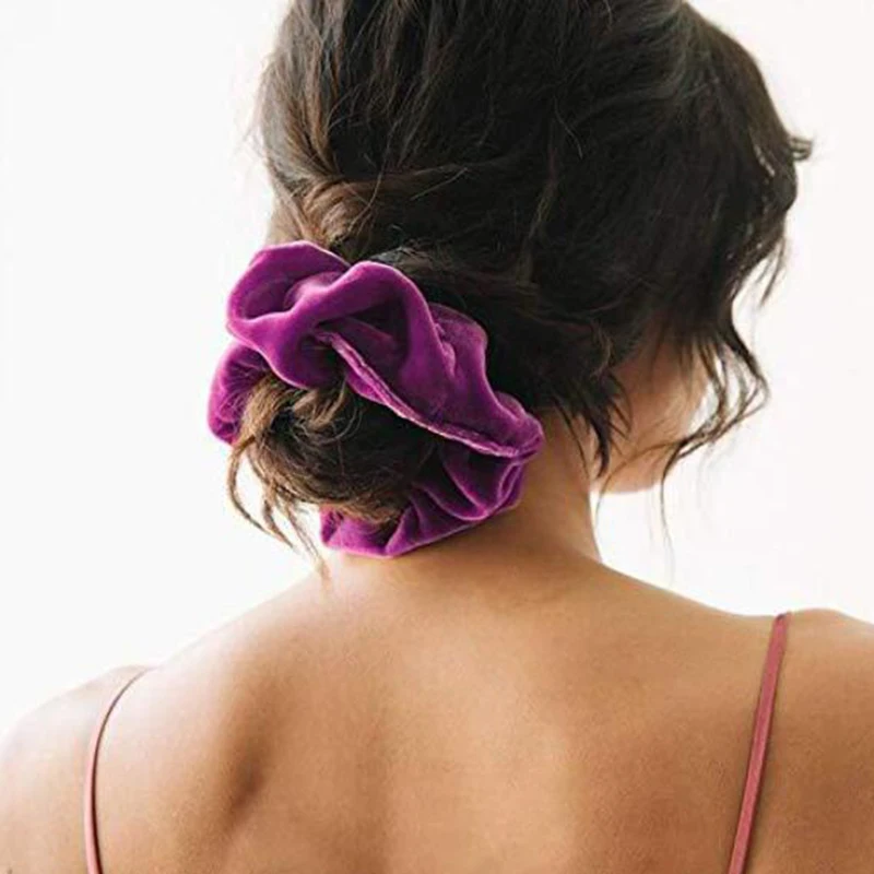 

Woman Velvet Scrunchies Solid Hair Ring Ties For Girls Ponytail Holders Rubber Band Elastic Hairband Hair Accessories Headwear