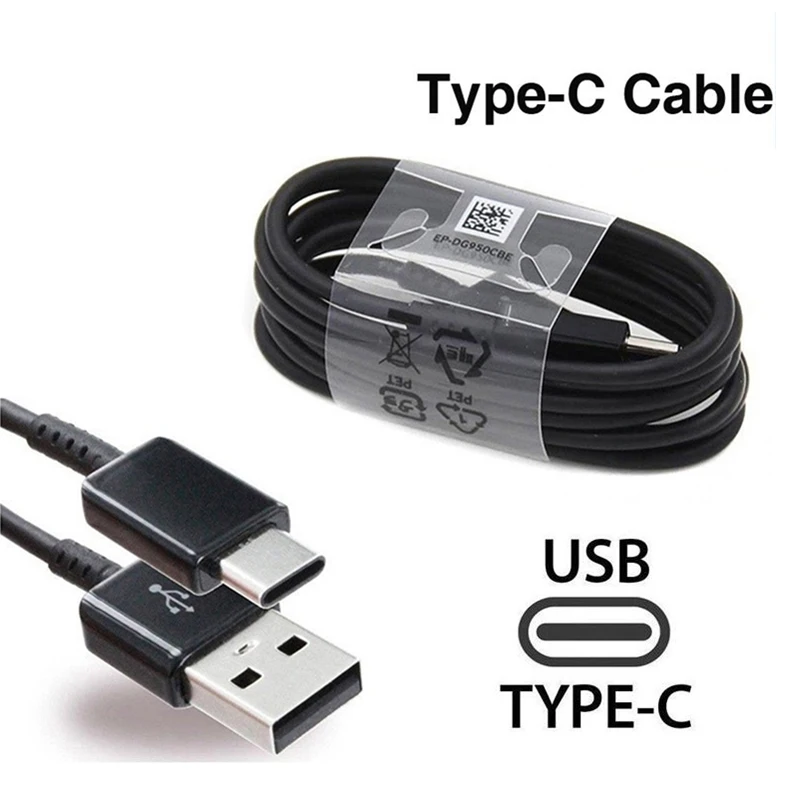 Для samsung S10 A50 A70 быстрое зарядное устройство usb type-C адаптивный кабель Быстрая зарядка зарядное устройство для samsung S10E S10 plus S9 S8 Note 10 8 9 - Тип штекера: Type C Cable Black