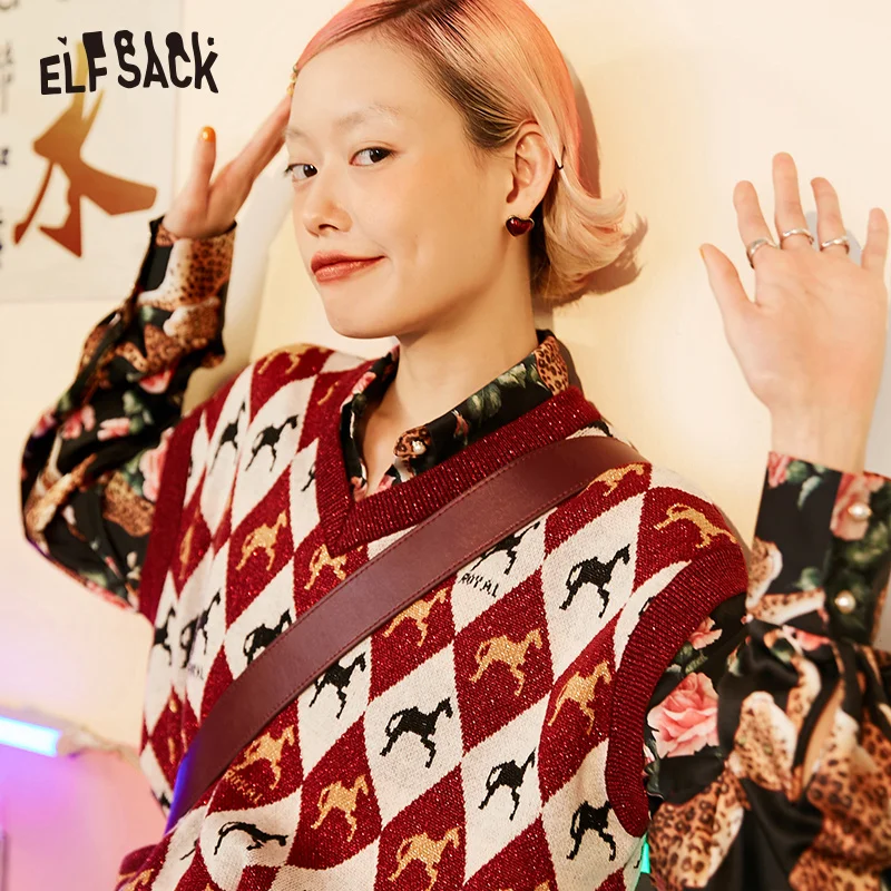 Женский винтажный свитер ELFSACK хлопковый Повседневный Трикотажный жилет без