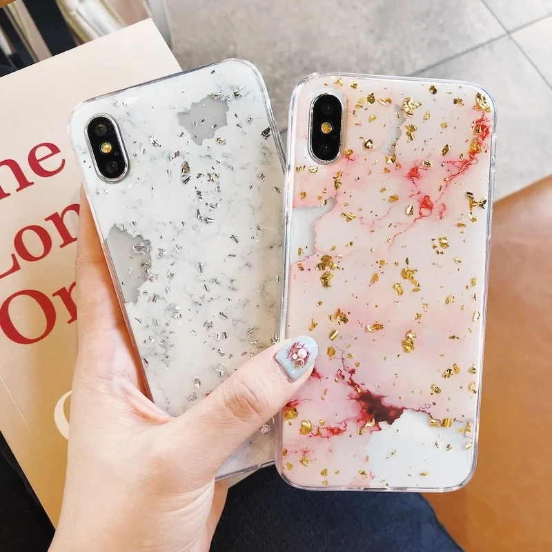 

Gold foil marble for 7plus mobile phone case iPhone x silicone 8plus female 6 all inclusive X / 12 / 13