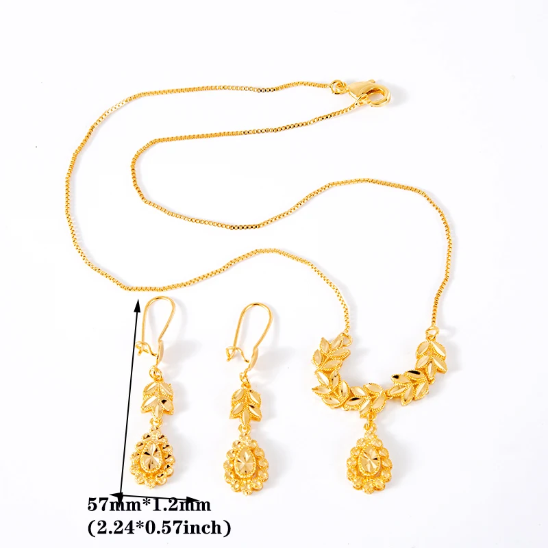 Dubai Jewelry Sets for Women 18k Gold Color Love Ethiopian African Heart Necklace Earrings Arab Bridal Dowry | Украшения и