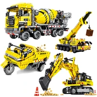 high tech engineering lifting city crane truck excavator building blocks model construction toys for children gift action figure
