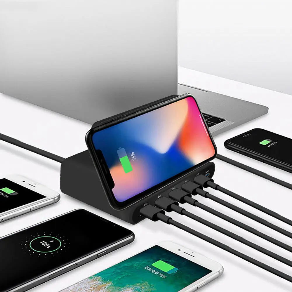 Беспроводное зарядное устройство QC3.0 с 6 USB портами настольная станция PD сетевое 60
