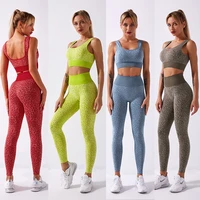 leopard women yoga sets gym wear 2 pieces sports bras and pants seamless legging fitness suits running clothing wokoutzf701