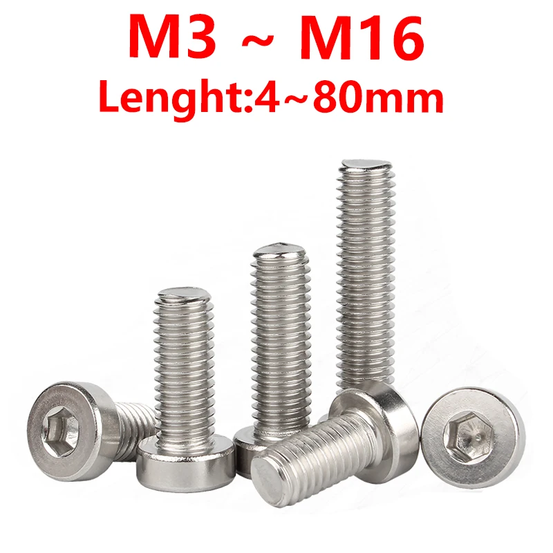 304 Stainless Steel DIN7984 Thin Head Short Head Hexagon Socket Screw M3 M4 M5 M6 M8 M10 M12 M16 Flat Head Bolt