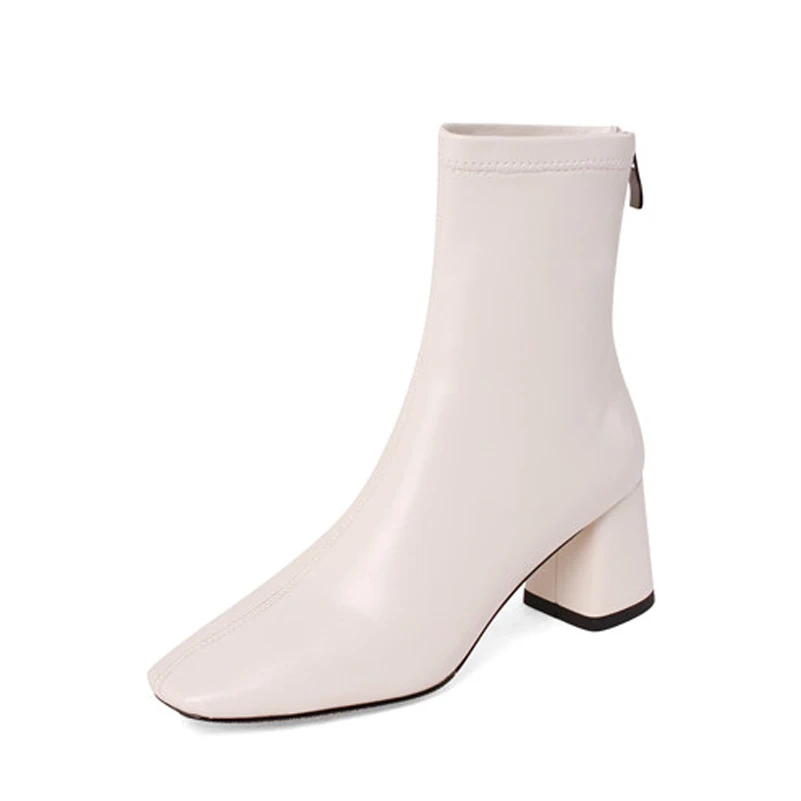 

ANNYMOLI Ankle Boots High Heel Woman Boots Block Heel Shoes Square Toe Short Boots Zip Female Footwear Autumn Beige Black Brown