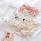 Новое Женское удобное хлопковое нижнее белье, нижнее белье, ажурные сетчатые трусики, женские трусы из чистого хлопка, простые Трусы со средней талией и оборками