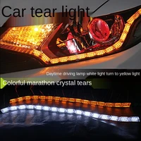 spot supply retractable bright car led tear light daytime running lamp white and yellow two color streamer 16 lights turn signal