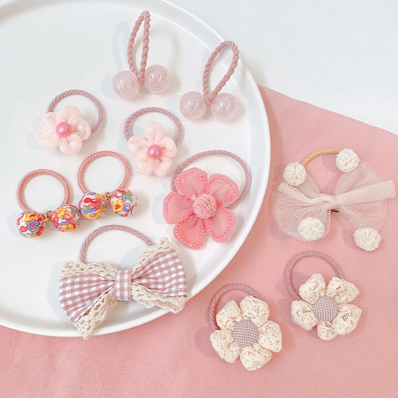 Cintas el&aacute;sticas para el pelo de princesa para ni&ntilde;a y beb&eacute;, lazos de flores de encaje, accesorios para el cabello, 10 Uds.-3