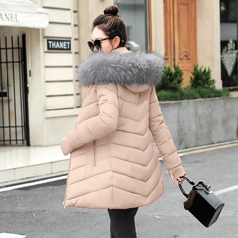 Зимняя женская куртка с капюшоном из искусственного лисьего меха парка длинные