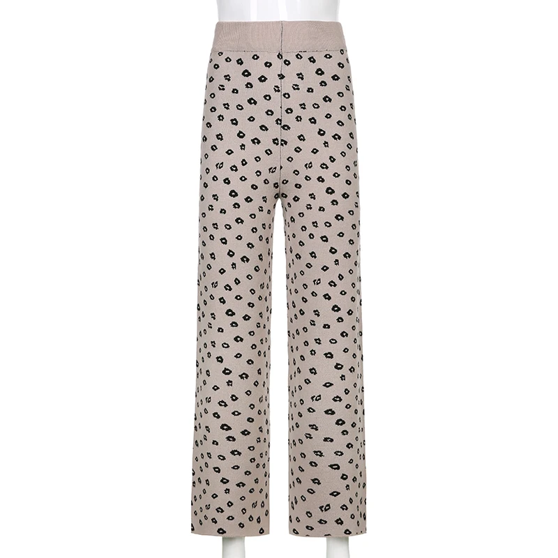 

SUCHCUTE High Waist Goth Aesthetic Print Knit Pants For Women Summer Streetwear Ladies Casual Trousers Harajuku y2k Retro Capri