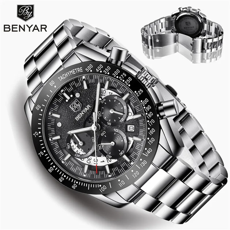BENYAR Men's Watches Top Brand Luxury Watch Quartz Military Wristwatches Men Clock Chronograph Business Watch Relogio Masculino ots luxury brand watch men business casual quartz watch full steel military sports watches relogio masculino men s wristwatches