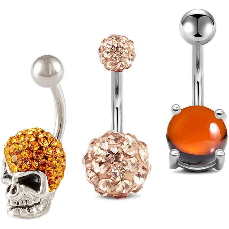 14G пупка Кольца Череп из хирургической стали кольца для живота Кристалл Ferido