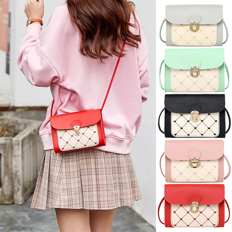 

Women Color Matching Square Bag PU Single Shoulder Messenger Bags New