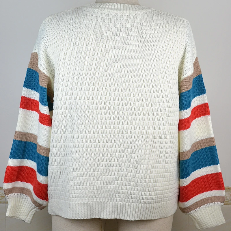 Вязаный свитер с длинным рукавом для женщин в полоску кофта вырезом пуловеры 2020