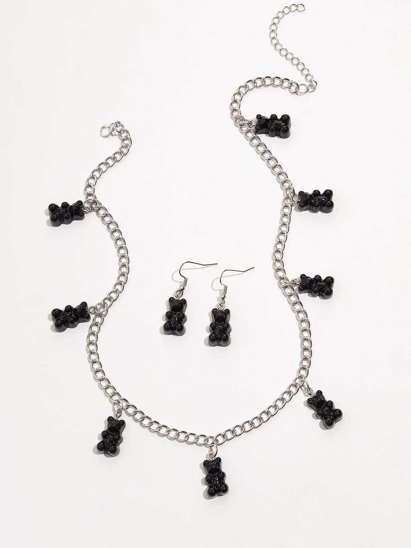 

Stillgirl Punk SilverColor Chain Bear Pendant Earrings for Women Kpop Cute Animal Pendientes Necklace Couple Y2k Fashion Jewelry