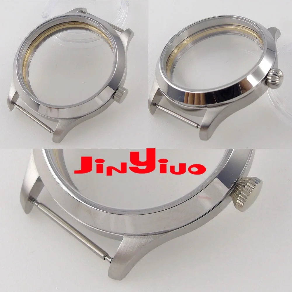 

Новинка 6497 6498 ручная работа серебро 316L твердая нержавеющая сталь 45 мм чехол для часов 4 типа Корона сапфировое стекло